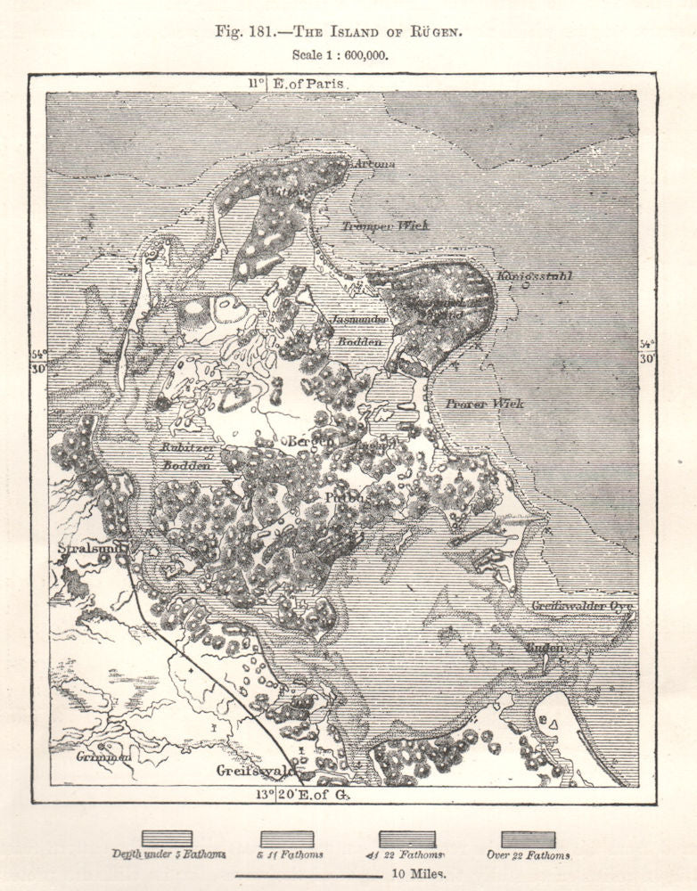 The Island of Rügen. Germany. Sketch map 1885 old antique plan chart